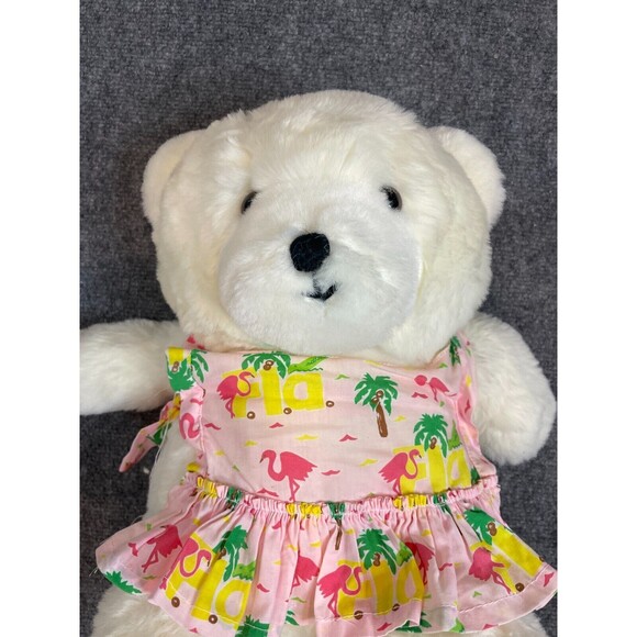 BURDINES VINTAGE FLORIDA PLUSH TEDDY BEAR Vintage 1987 in Flamingo Dress White - Picture 2 of 6